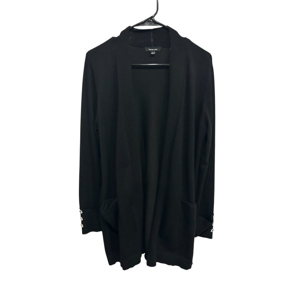 Verve Ami Black Buttoned Cuffs Open Front Cardigan Sweater Size L Cozy Casual